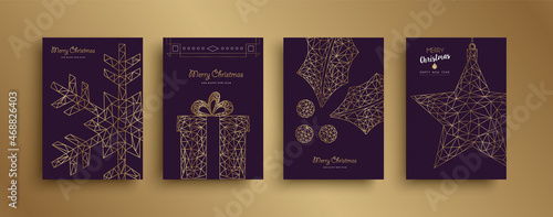 Christmas New Year art deco gold gift card set