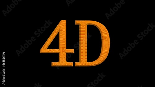 yellow 3d word 4D. Isolated on a black background. 3d image. background in UHD format 3840 x 2160.