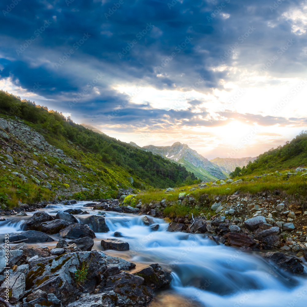 green mountain valley at the sunset, natural travel scene green mountain valley at the sunset, natural travel scene