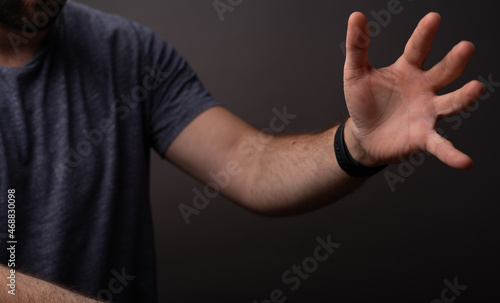 man showing his empty hand.