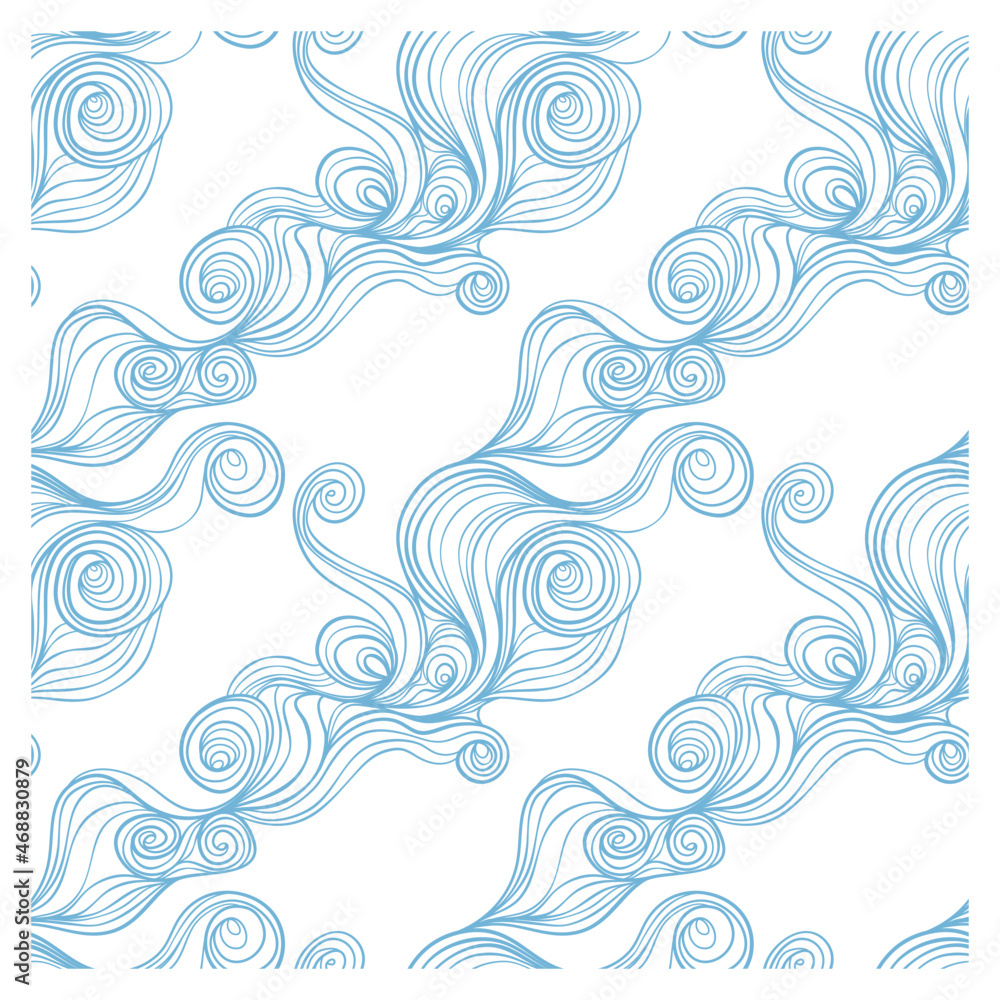 Seamless pattern with blue air waves clouds. Design for backdrops and colouring book with sea, rivers or water texture. Repeating texture. Seamless pattern with blue air waves clouds. Design for backdrops and colouring book with sea, rivers or water texture. Repeating texture.