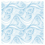 Seamless pattern with blue linear twisted waves. Design for backdrops and colouring book with sea, rivers or water texture. Repeating texture