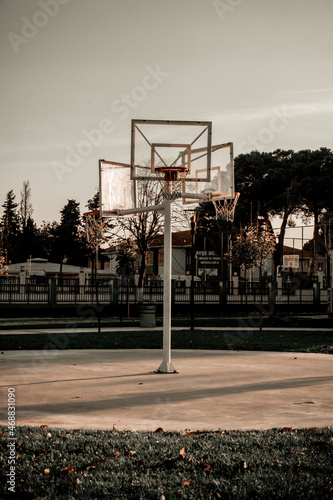 basketball court at sunset