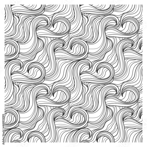 Seamless pattern with black hairs waves.