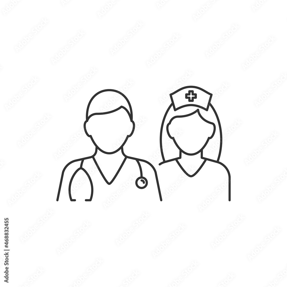 Doctor with nurse avatar line illustration. Editable stroke Doctor with nurse avatar line illustration. Editable stroke