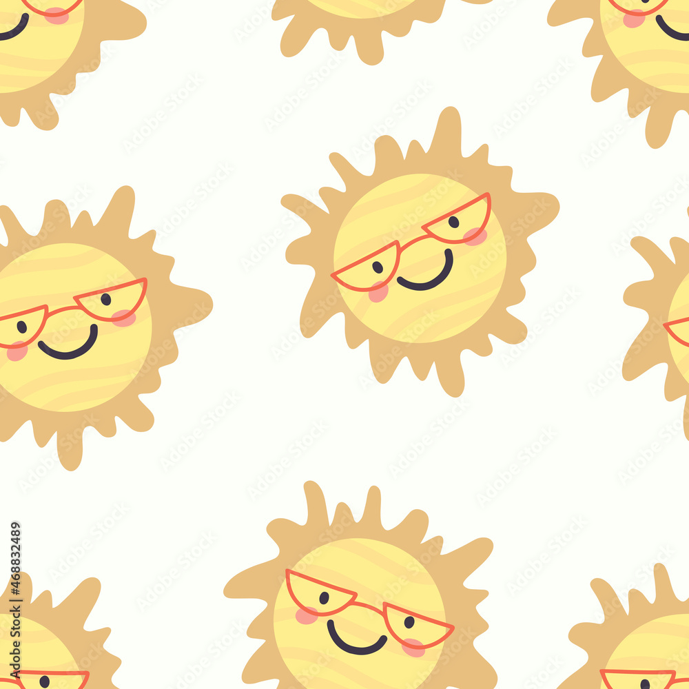 seamless pattern with sun in hand drawing style