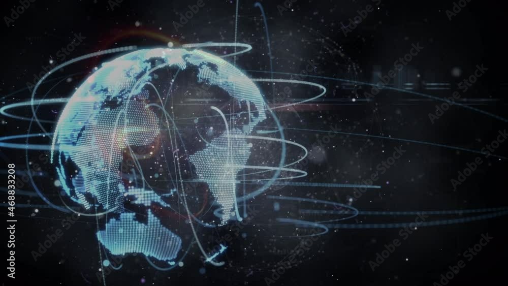 Animation of globe with network of connections with glowing spots Animation of globe with network of connections with glowing spots
