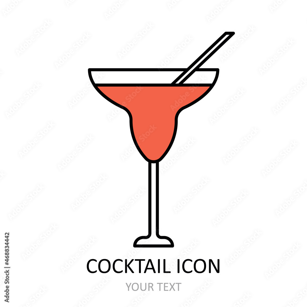 Vector illustration with cocktail icon. Outline drawing. Vector illustration with cocktail icon. Outline drawing.