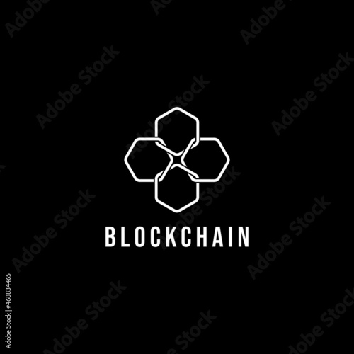 Blockchain logo design. Stylish elegant and trendy black and white Hexagon Cryptocurrency vector illustration