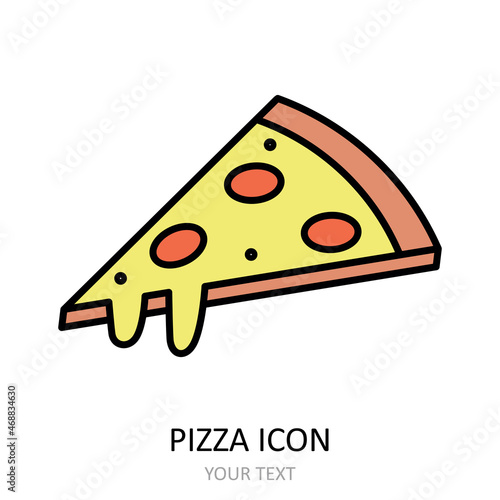 Vector illustration with pizza icon. Outline drawing.