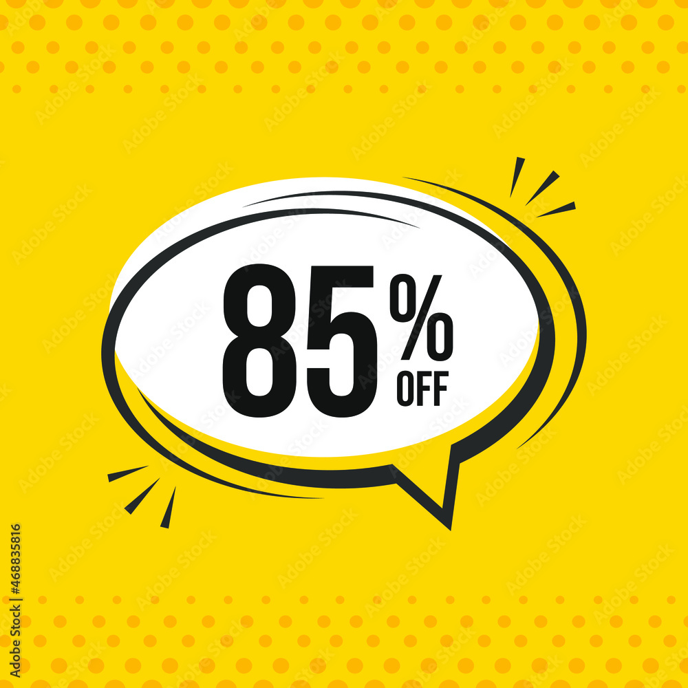 85% off. Discount vector emblem for sales, labels, promotions, offers, stickers, banners, tags and web stickers. New offer. Discount emblem in black and white colors on yello 85% off. Discount vector emblem for sales, labels, promotions, offers, stickers, banners, tags and web stickers. New offer. Discount emblem in black and white colors on yello