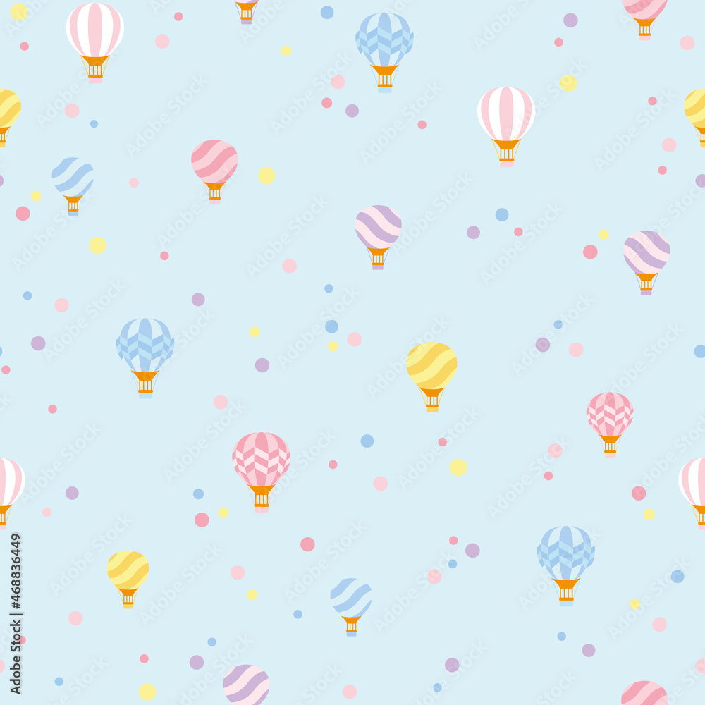 Vector Soft Colored Blue Hot air Balloons seamless pattern background. Perfect for fabric, scrapbooking, wallpaper projects
