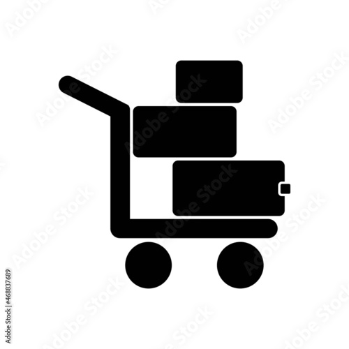 Airport trolley with different baggages black icon flat design vector isolated on white