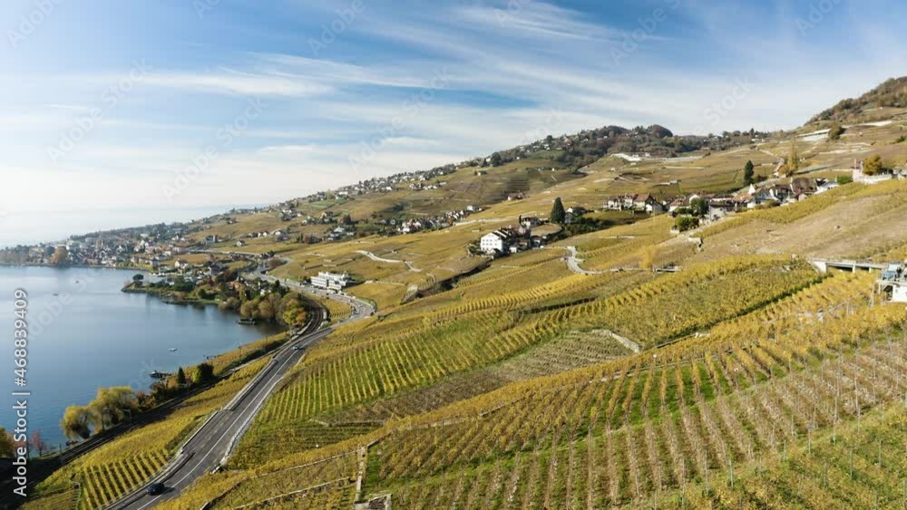 Les vignes de lavaux vues du ciel. Vue aérienne en drone de bourg-en-lavaux et du lac léman en 4k. Les vignes de lavaux vues du ciel. Vue aérienne en drone de bourg-en-lavaux et du lac léman en 4k.