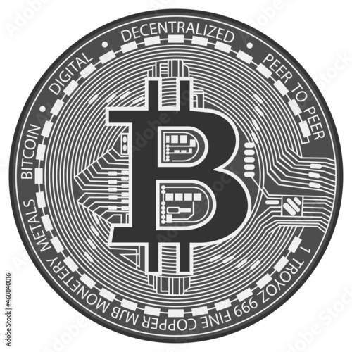 Silver Bitcoin. Electronics finance money symbol. Golden cryptocurrency coin. Flat Isolated vector illustration on white background