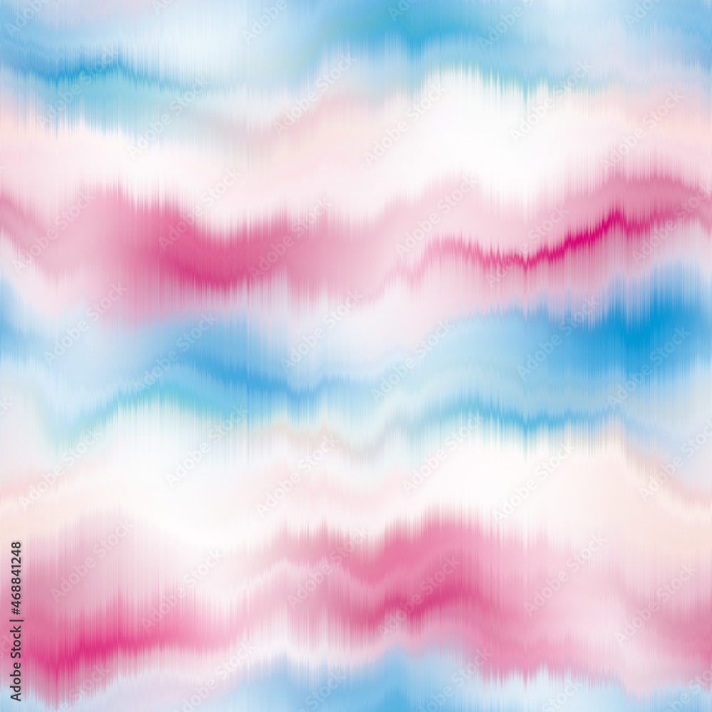 Wavy summer dip dye boho background. Wet ombre color blend for beach swimwear, trendy fashion print. Dripping wave digital watercolor swirl effect. High resolution seamless pattern art material.