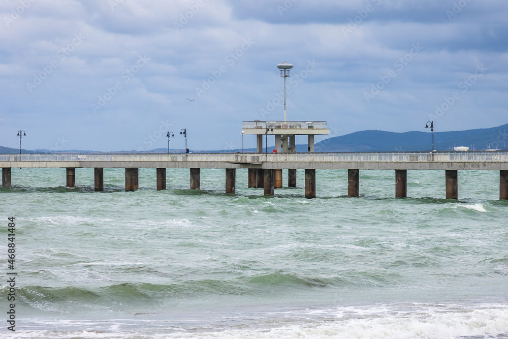 Tourist pier in Burgas city on Black Sea Riviera in Bulgaria Tourist pier in Burgas city on Black Sea Riviera in Bulgaria