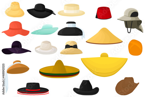 Illustration on theme big kit different types hats