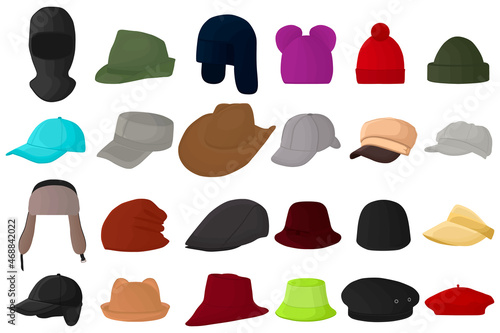 Illustration on theme big kit different types hats