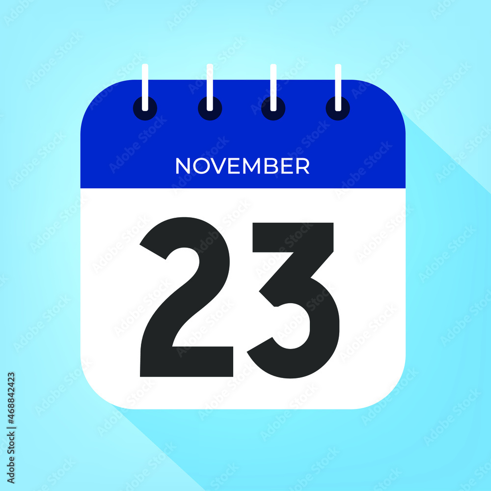 November day 23. Number twenty-three on a white paper with dark blue color border on a clear blue background vector. November day 23. Number twenty-three on a white paper with dark blue color border on a clear blue background vector.