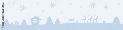 bright christmas winter border with reindeers gifts and firs