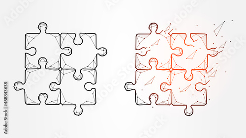Polygonal vector illustration puzzle, joint, puzzle solution concept art, jigsaw banner or template.