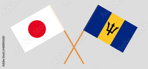 Crossed flags of Japan and Barbados. Official colors. Correct proportion