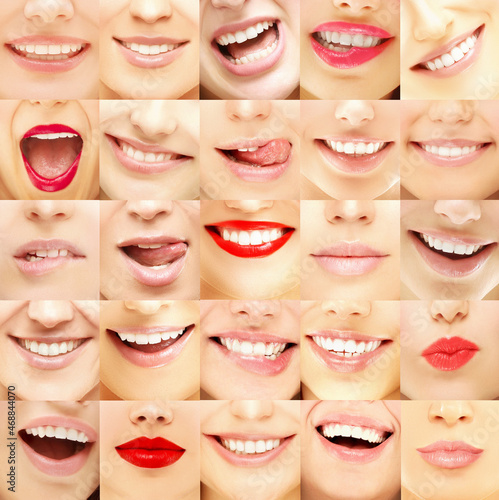 Woman s lips..Multiple expressions Female face