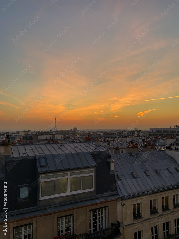 Coucher de soleil sur Paris, vue aérienne Coucher de soleil sur Paris, vue aérienne