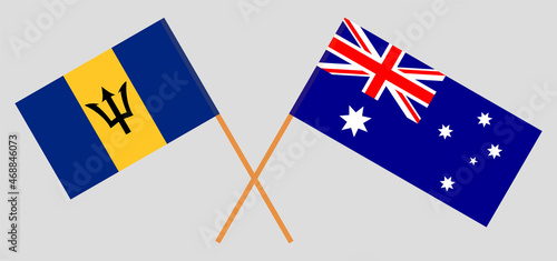 Crossed flags of Barbados and Australia. Official colors. Correct proportion