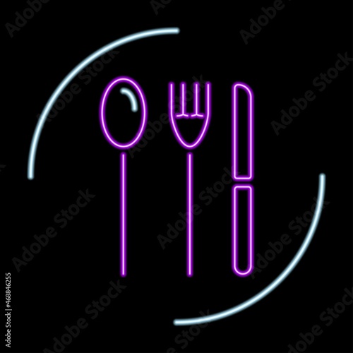 Cutlery neon sign  modern glowing banner design  colorful trend of modern design on black background. Vector illustration.