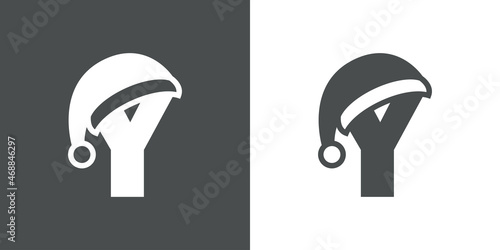 Logotipo con letra inicial Y con silueta de sombrero de Papá Noel en fondo gris y fondo blanco, para su uso en invitaciones y tarjetas de felicitación