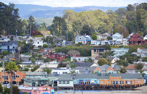 Colorful houses of Capitola Venetian Court in the California coast, Santa Cruz