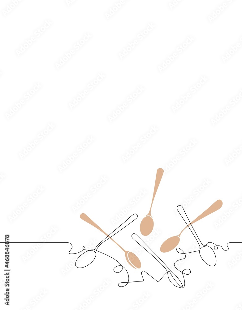 Horizontal pattern with spoons. Cooking Background. Continuous drawing style. Can be yused for to decorate a cook book, in social media, websites, for menu, banner, flyer, cover, restaurant identity Horizontal pattern with spoons. Cooking Background. Continuous drawing style. Can be yused for to decorate a cook book, in social media, websites, for menu, banner, flyer, cover, restaurant identity