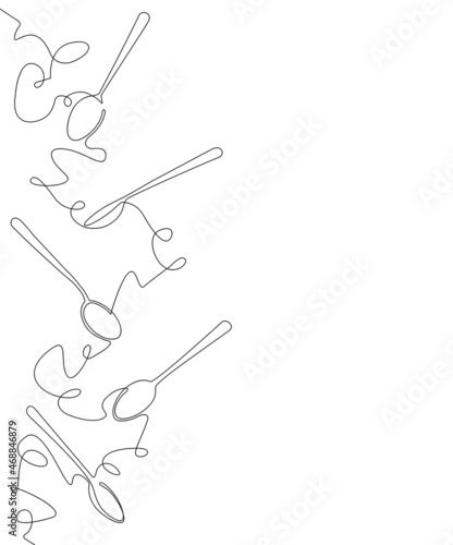 Vertical pattern with spoons. Cooking Background. Continuous drawing style. Can be yused for  to decorate a cook book, in social media, websites, for menu, banner, flyer, cover, restaurant identity. 
