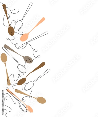 Vertical pattern with spoons. Cooking Background. Continuous drawing style. Can be yused for  to decorate a cook book, in social media, websites, for menu, banner, flyer, cover, restaurant identity. 