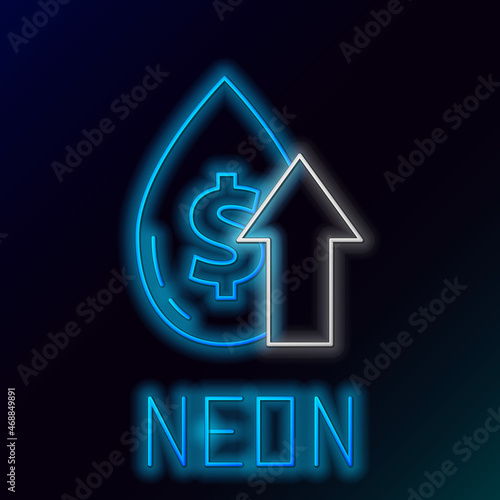 Glowing neon line Oil price increase icon isolated on black background. Oil industry crisis concept. Colorful outline concept. Vector