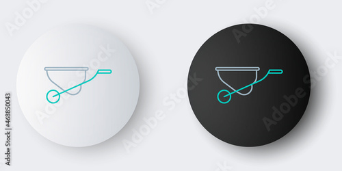 Line Wheelbarrow icon isolated on grey background. Tool equipment. Agriculture cart wheel farm. Colorful outline concept. Vector