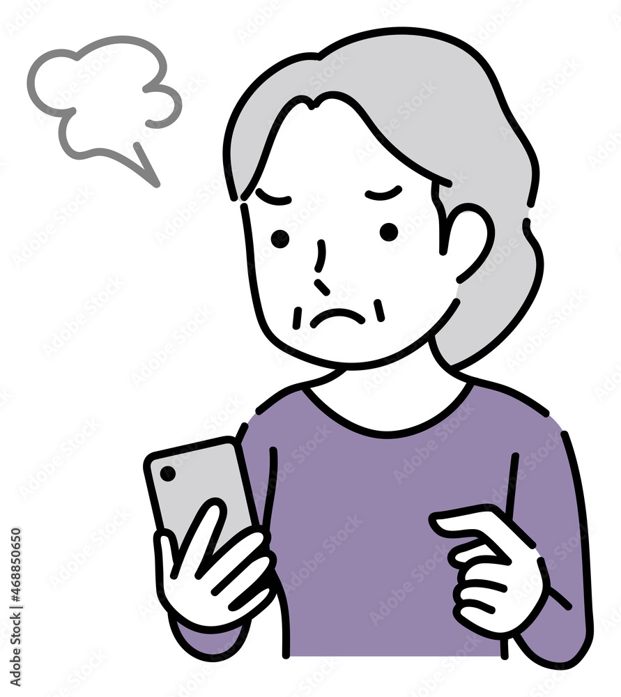 スマホを操作するイライラしているシニア女性