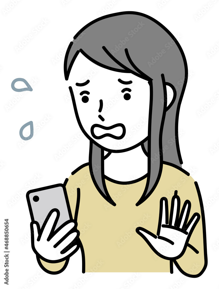 スマホを操作する焦っている若い女性