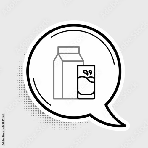 Line Paper package for kefir and glass icon isolated on grey background. Dieting food for healthy lifestyle and probiotics fulfillment. Colorful outline concept. Vector