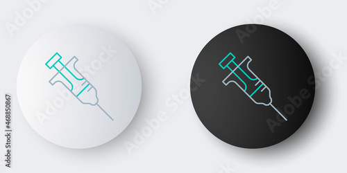 Line Syringe icon isolated on grey background. Syringe for vaccine, vaccination, injection, flu shot. Medical equipment. Colorful outline concept. Vector