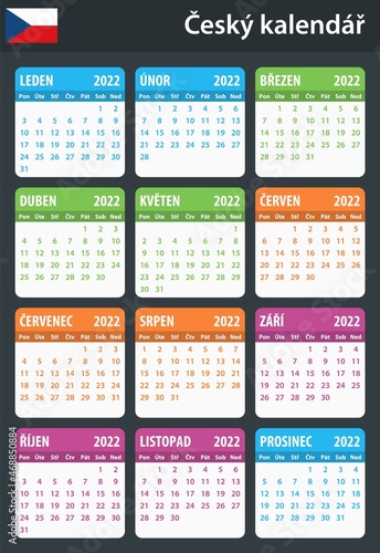Czech Calendar for 2022. Scheduler  agenda or diary template. Week starts on Monday