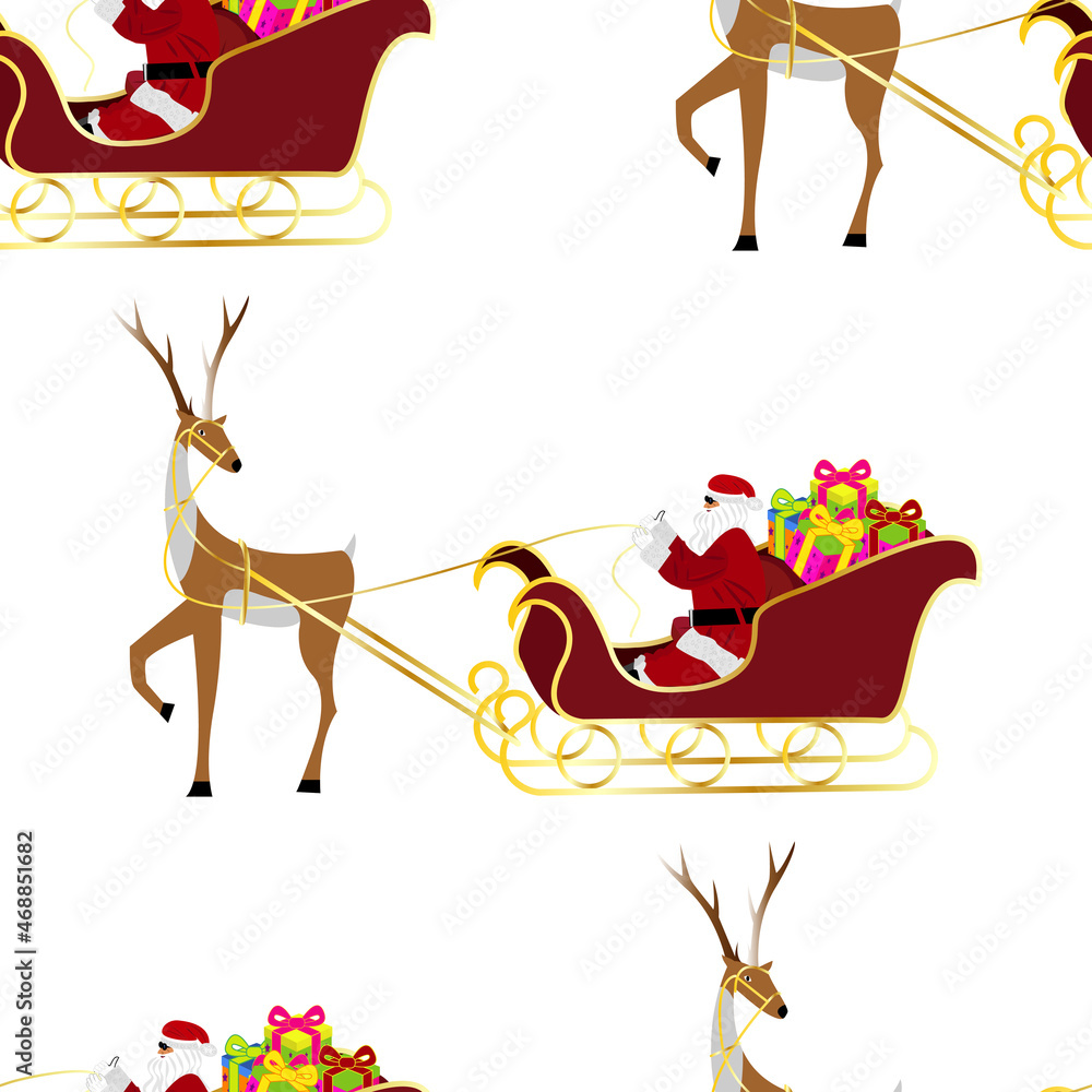 Patrón de Papá Noel o Santa Claus, el reno y el trineo sobre fondo ...