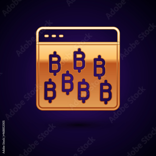 Gold Cryptocurrency coin Bitcoin icon isolated on black background. Physical bit coin. Blockchain based secure crypto currency. Vector