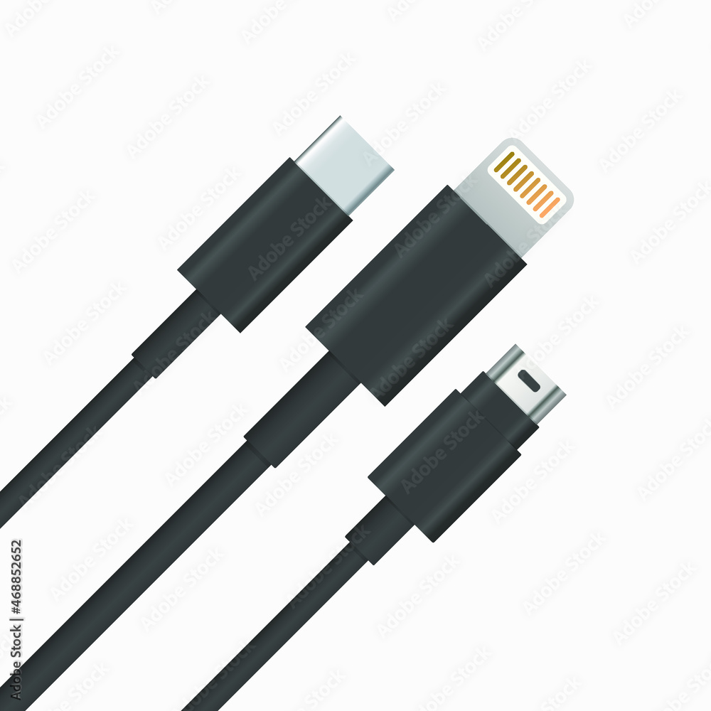 Lightning Type C Mini B Cables Rotate Diagonal Stock Vector Adobe Stock