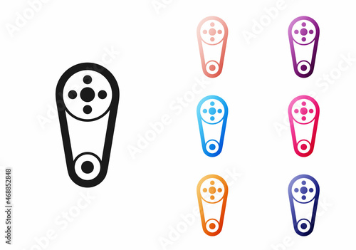 Black Timing belt kit icon isolated on white background. Set icons colorful. Vector
