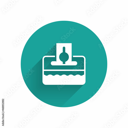 White Donate or pay your zakat as muslim obligatory icon isolated with long shadow background. Muslim charity or alms in ramadan kareem before eid al-fir. Green circle button. Vector