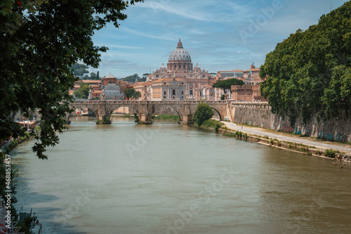 view from the tiber river of vatican city and saint peter basilica 