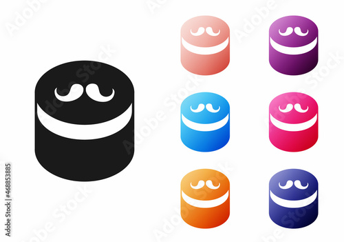 Black Gel or wax for hair styling icon isolated on white background. Hair cosmetic. Jar with product for styling hair and mustache. Set icons colorful. Vector